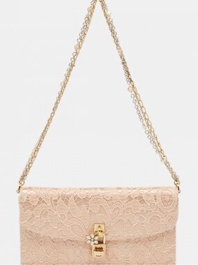Dolce & Gabbana Peach Lace Chain Shoulder Clutch
